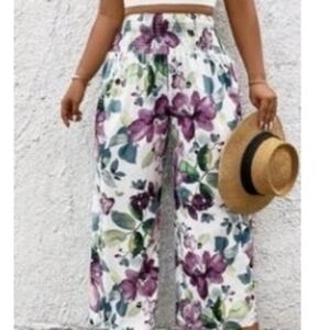 SHEIN CURVE WATERCOLOR FLORAL PALAZZO PANTS SZ 2X